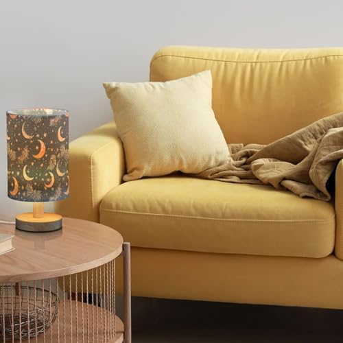 Black and Gold Christmas Moon Stars Bedside Table Lamps with USB Port for Bedroom Lamp Accent Table Lamp Small Nightstand Lamp Sturdy Linen Shade Wooden Decorative Lamps for Kids|Reading|Dorm|Home - Image 2
