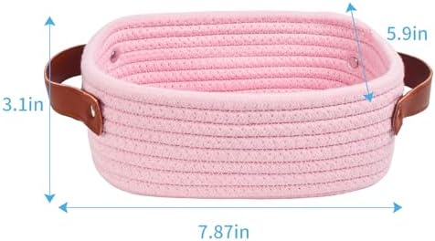 ABenkle Small Storage Basket, Mini Rope Woven Baskets, Cute Shelf Closet Storage Organizer, Boho Decorative Toy Bin for Nursery, Living Room, Spa, Empty Gift Basket - XS, Pink - Image 2