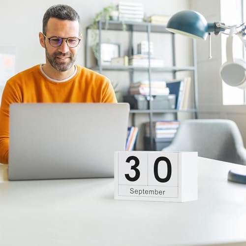Wooden Block Calendar for Desk, Small Size Daily Desktop Perpetual Desk Calendar, Cute Date Display Desk Accessories for Home Office Decor, Teacher, Classroom, Reusable Yearly, White - Image 6