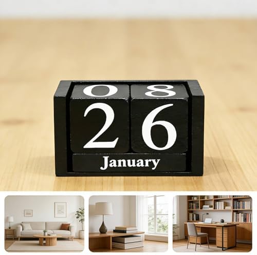 Notakia Black Wooden Block Calendar, Perpetual Desk Calendar, Stylish and Durable Block Calendar for Home and Office - Image 5