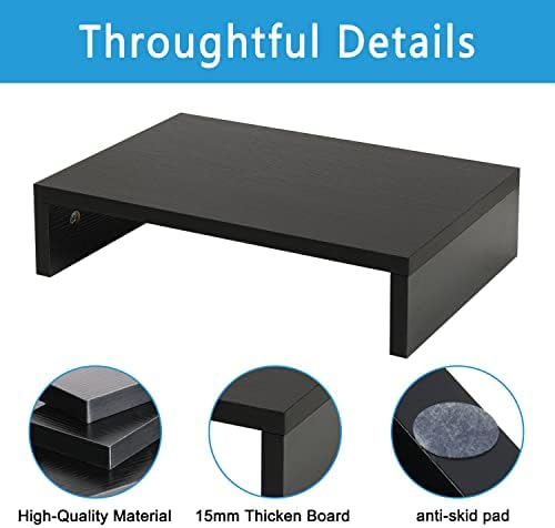 TEAMIX Black Monitor Stand Riser, Wood Desk Organizer for Laptop & Computer - Image 3