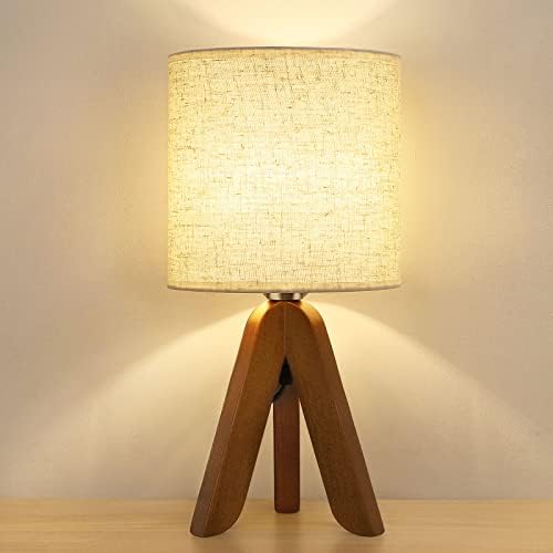 HAITRAL Wooden Tripod Table Lamp with Brown Base, Small Table Lamp,13.4Inch by HAITRAL
