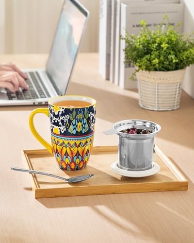 vancasso 18 Oz Tea Infuser Mug with Lid, Golden Lotus Mirage - Image 6