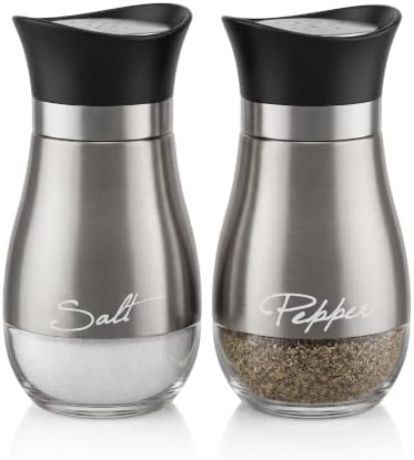 Circleware 68255 Cafe Contempo Elegant Glass Salt and Pepper Shakers Dispenser, Perfect for Himalayan Seasoning Herbs Spices, 4.4 oz, Silver by Circleware