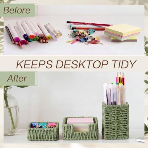 Green Paper Rope Woven Desk Organizer Set of 3 - Image 4