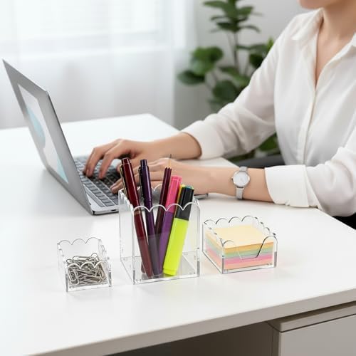 YAGELI Acrylic Desk Organizer Set of 3, Clear - Image 2