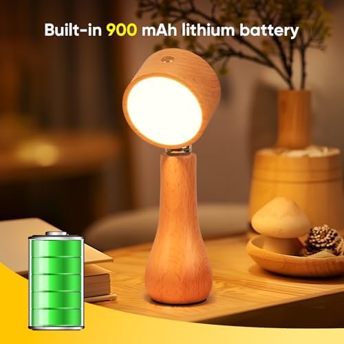 LONRISWAY LED Wooden Mushroom Lamp, Rechargeable Battery Operated Portable Cordless Touch Switch Small Lamp, Stepless Dimming, 360 Degree Rotation Angle Adjustable，Night Light for Birthday Gifts - Image 5