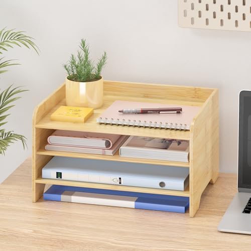 Bamboo File Organizer for Desk, Desktop Paper Tray and Mail Holder by Unknown