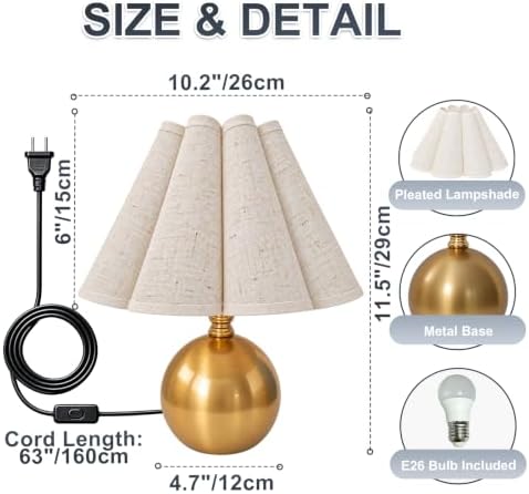 Small Vintage Table Lamp, 11.5'' Gold Cute Mini Bedside Lamp - Image 4