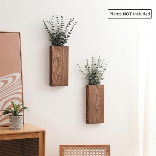 2 Pack Wood Wall Planter Vase for Greenery and Dried Flowers (Walnut) - Image 2