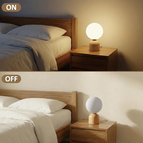 9.8" Dimmable Solid Wood Table Lamp with Opal Glass Globe Shade, Natural - Image 6