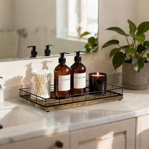 Bathroom Vanity Tray, 13" x 8" Decorative Wooden Tray for Countertop - Image 2