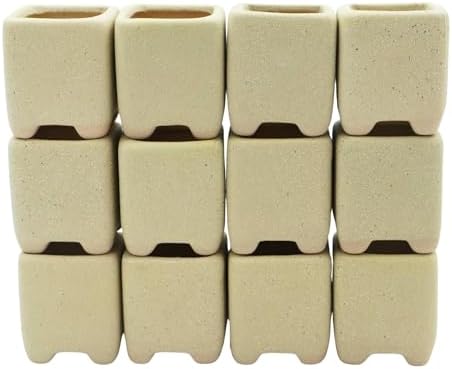 12-Pack 1.6" Modern Square Succulent Pots with Large Drainage Hole - Rustic Morandi Stone Textured Ceramic Planters, Mini Pots for Air Plants, Fairy Gardens (Lemongrass) by Unknown