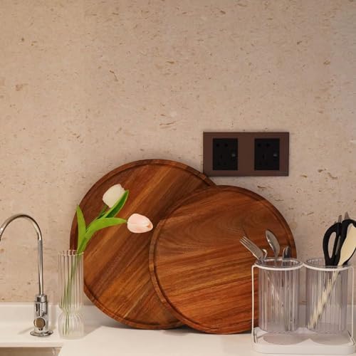 PINXIURY 13.8 Inch Round Wooden Decorative Serving Tray for Coffee Table and Home Decor, Round Wood Tray for Table Centerpiece, Small Candle Tray, Acacia, Appetizer Charcuterie Board - Image 2