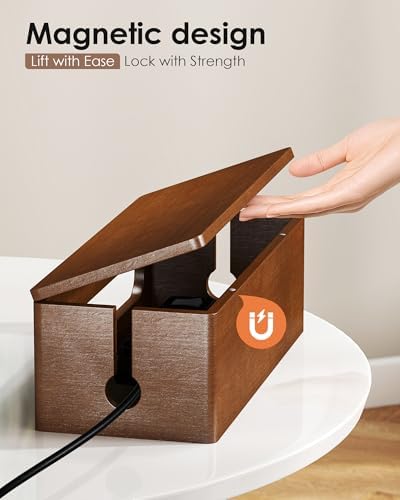 YECAYE Solid Wood Cable Management Box, Walnut Color, 14.2 x 6.1 x 4.1 - Image 3