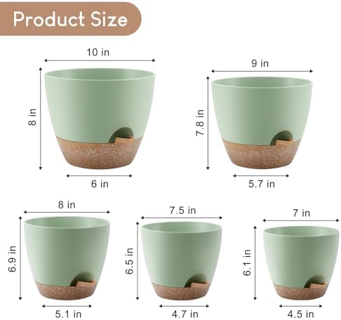 YNNICO Self Watering Plant Pots 10/9/8/7.5/7 inch for Indoor Plants - Image 2