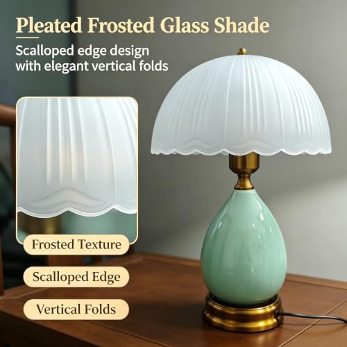 Vintage Ceramic Table Lamp, Green, 15" - Image 2