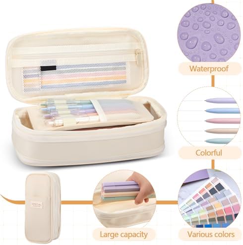 135 Pcs Book Annotation Kit with Pencil Case, 12 Pastel Highlighters, 11 Gel Pens, Fine Marker, 300 Transparent Sticky Notes, 2640 Index Tabs, Bible Study Supplies Kit(Classic,Beige) - Image 4
