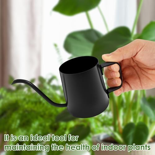 12oz/350ml Stainless Steel Plant Watering Pot,Small Watering Can for Indoor Plants,Mini Watering Can with Long Mouth & Ergonomic Handle for Indoor House Plants Flower Bonsai Outdoor Garden(Black) - Image 6