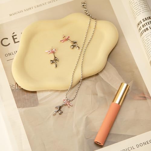 Jewelry Dish Trinket Tray for Women, Ring Dish Holder, Unique Cloud Shape Ceramic Plate Cute Things Vanity Aesthetic Room Decor Mother's Day Birthday (Flocked Custard) - Image 5