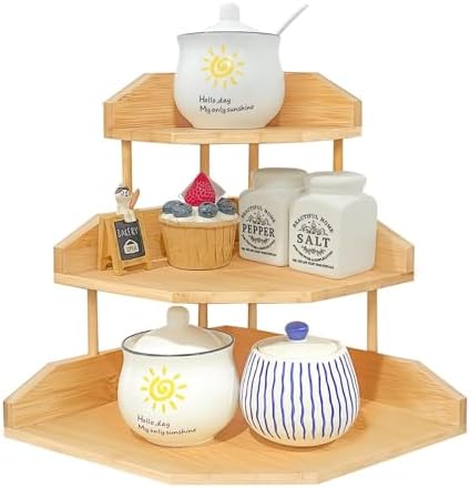 Bamboo Corner Desk Organizer Shelf, 3-Tier Triangle Storage Rack for Office & Home, Space-Saving Desktop Shelf for Books, Stationery, Makeup, Small Items - Image 3