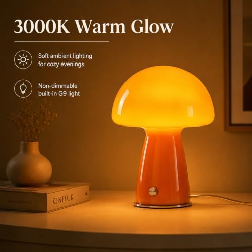 Orange Mushroom Table Lamp,Warm Ambient Lighting,for Nightstand - Image 2