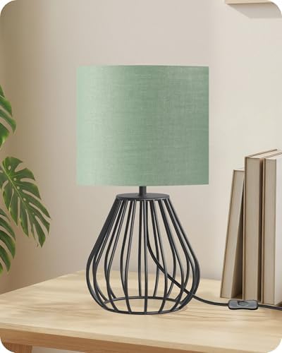 Green Table Lamp, Small Bedside Lamp with Green Linen Shade & Black Metal Base, 2700K LED Bulb Included, Modern Nightstand Lamp for Bedroom Decor, Kids Room, Living Room, Nursery, J06TL05 by GOEBLESON