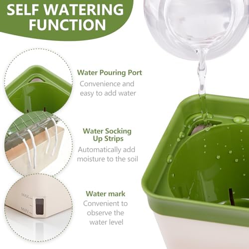 OurWarm Self Watering Pots for Indoor Plants, 6 Pack 10.5 Inch Plastic Window Herb Planter Box with Water Level Indicator, Modern Decorative Windowsill Planters for Herbs, Flowers, Seedlings - Image 4