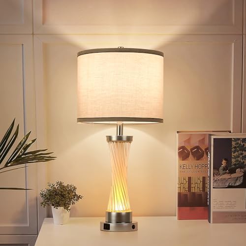 3-Way Dimmable Table Lamp Set of 2,Touch Control Lamp with Night Light,Modern Crystal Table Lamps for Bedroom,Living Room，Bedside Lamps with USB A+C Ports，Fabric Lampshade(Blubs Included) - Image 6