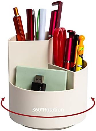 Desk Pencil Pen Holder, 3 Slots 360-Degree Spinning Organizers, Desktop Storage Stationery Supplies, Cute Cup Pot for Office, School, Art Supply, Kids - White by EDENMS