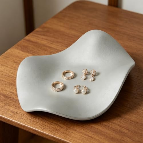 SUNGOOYUE Ceramic Jewelry Tray, Minimalist Vanity Organizer Ring Holder Small Catch All Dish for Earrings Keys, for Bedroom Entryway Table Home Decor (Silver) - Image 4