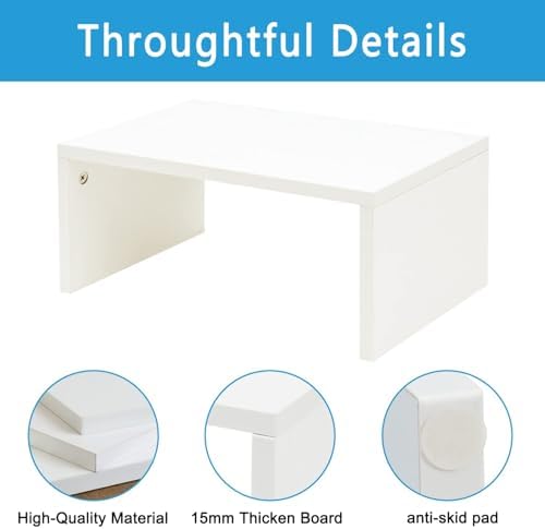 TEAMIX White Monitor Stand - 6.7 inch Tall, Wood Riser, Desk Organization - Image 4