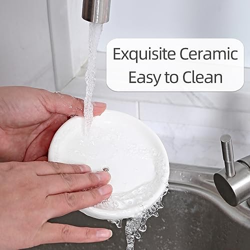 Round Self Draining Soap Dish, Small Ceramic Tray, Keep Soap Dry(Black) - Image 5