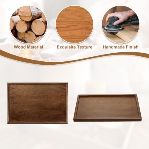 Wooden Serving Tray Rectangular Wood Serving Tray Decorative Platter, 13.8x9.5 Inch Fit for Home Decor Kitchen Coffee Table Candle Holder, (Brown) - Image 4