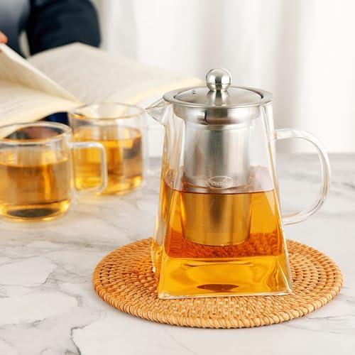 CNGLASS Glass Teapot with Infuser,31oz Clear Glass Tea Kettle with Removable Stainless Steel Strainer,Stovetop Safe Glass Teapot for Blooming and Loose Leaf Tea… - Image 4