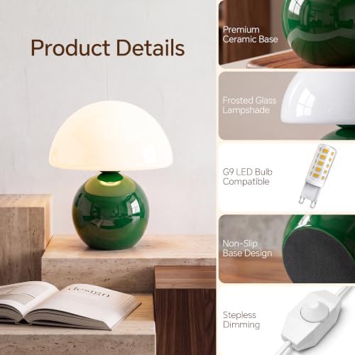 Dawnwake Mushroom Lamp Table Lamp for Bedroom-Small Table Lamps,Dark Green - Image 5