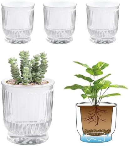 T4U Self Watering Pots for Indoor Plants 4 Inch 4 Pack Planter Clear by T4U