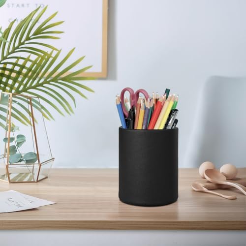 PU Leather Pen Holder Desk 3.94-inch Tall Pencil Cup Organizer - Image 3