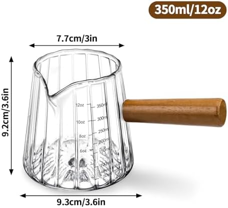 Espresso Measuring Cup 12 Oz, Espresso Glass Cups with Wood Handle, Milk Frothing Cup, Espresso Cup for Coffee, Milk, Tea or Maple Syrup Serving (Transparent, 12 oz) - Image 2