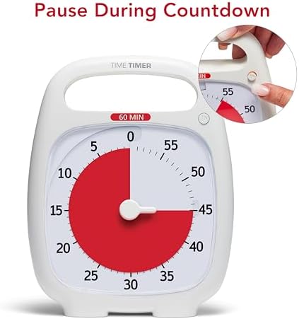 Time Timer Plus 60 Minute Desk Visual Timer — Countdown Timer with Portable Handle for Classroom, Office, Homeschooling, Study Tool with Silent Operation (White) - Image 5