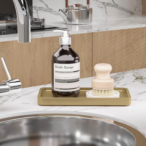 Weenson Gold Bathroom Vanity Tray for Countertop Makeup Perfume Jewelry Decor Candle Keys, Bamboo Kitchen Tray for Soap Dispenser Spice, Small Toilet Tray Nightstand 7.9" L x 4" W x 0.79" H - Image 5