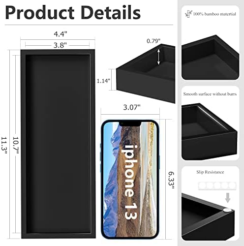 ZHWS Bathroom Tray Countertop for Toiletries, Black Vanity Tray for Makeup Perfume Decor Candle, Bamboo Kitchen Tray for Soap Dispenser Salt Pepper Brush Holder 11.3” L x 4.4” W x 1.1” H - Image 5