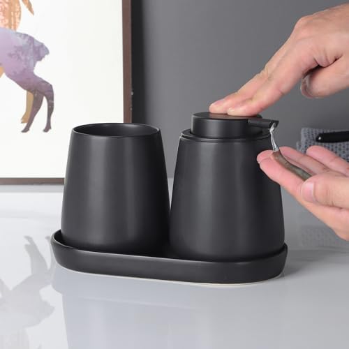 Matte Black Round Soap Dispenser Tray - 8'' Ceramic Vanity Tray for Bathroom Decorative, Jewelry Ring Dish, Comestic Holder, Kitchen Sink Countertop Organizer Plate - Image 7