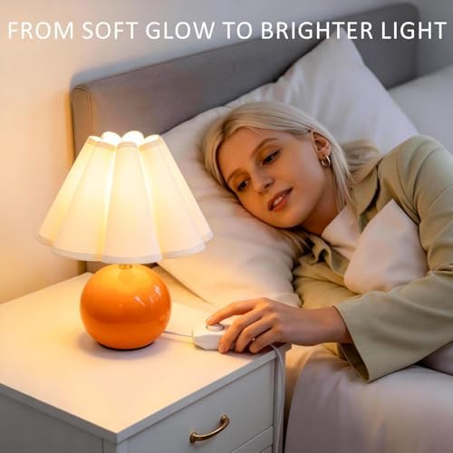 Small Bedside Table Lamp, 11.8'' Ceramic Stepless Dimmable Lamp (Orange) - Image 6
