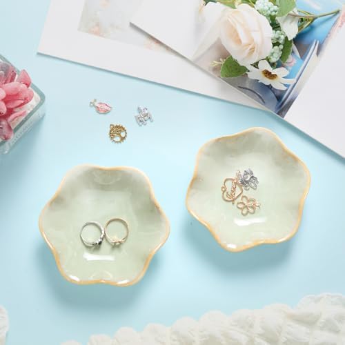 Teenyyou 8 Pcs Ceramic Jewelry Dish Bulk Small Trinket Tray, Green - Image 5