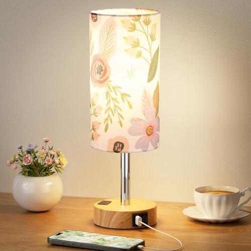 Fenmzee Floral Bedside Lamp for Bedroom, Dimmable Touch, USB A+C, AC Outlet by Fenmzeelighting