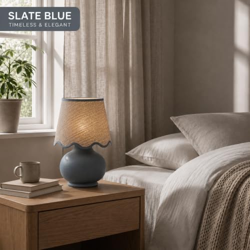 Benton Ceramic Table Lamp with Fabric Shade – 13" Bedside Accent Lamp for Bedroom, Living Room & Nightstand (Slate Blue) - Image 6