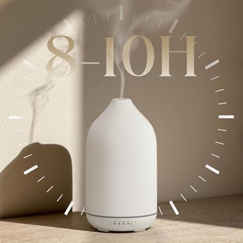 SALKING 200ml Ceramic Essential Oil Diffuser, Stone Diffusers for Essential Oils, Ultrasonic Aromatherapy Diffusers with with 7-Color LED Lights Timers, for Office Bedroom Home (White) - Image 4