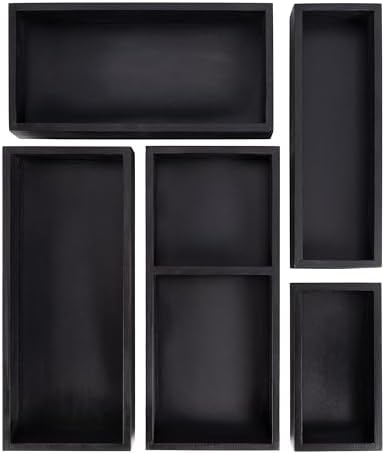 happimess Eldora 5-Piece Handcrafted Bamboo Drawer Organizers, Black by Happimess