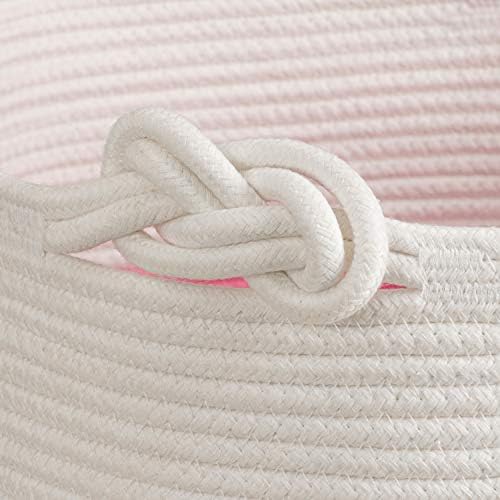 CherryNow 45L Woven Rope Baby Basket with Tassel, 16" x 13", Pink - Image 3